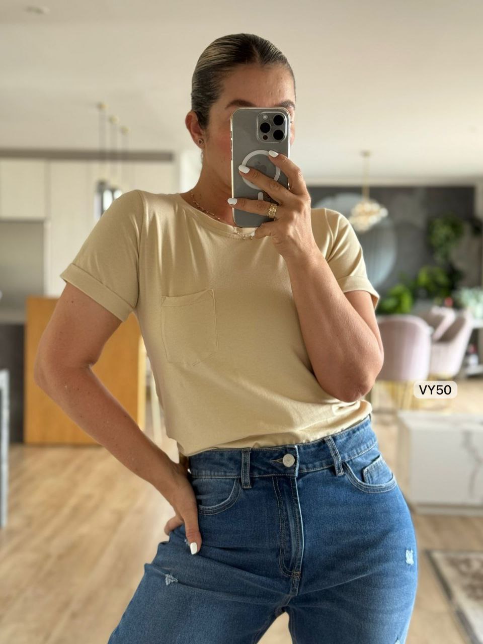 Camiseta Bolsillo Crema